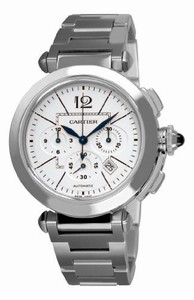 Cartier Calibre 8100-MC Automatic Brushed Stainless Steel Silver Opaline Chrongraph With Date Between 4 And 5 Dial Brushed Stainless Steel Band Watch #W31085M7 (Men Watch)