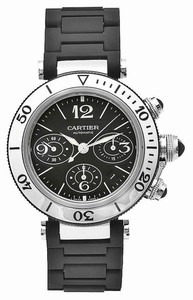 Cartier Automatic Stainless Steel Black Dial Black Rubber Band Watch #W31088U2 (Men Watch)