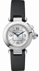 Cartier Quartz Stainless Steel Silver Dial Satin Black Band Watch #W3140025 (Women Watch)