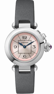 Cartier Quartz Stainless Steel Pink Dial Satin Grey Band Watch #W3140026 (Women Watch)