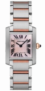 Cartier Calibre 057 Quartz Brushed And Polished Stainless Steel Pink Mother Of Pearl With Roman Numerals Dial Brushed And Polished 18k Rose Gold With Stainless Steel Band Watch #W51027Q4 (Women Watch)