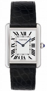 Cartier Calibre 690 Quartz Stainless Steel Silver Opaline With Roman Numerals Dial Black Crocodile Leather Band Watch #W5200003 (Men Watch)