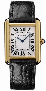 Cartier Calibre 690 Quartz 18k Yellow Gold Tone Silver Opaline With Roman Numerals Dial Black Crocodile Leather Band Watch #W5200004 (Men Watch)