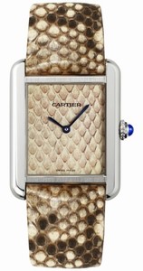 Cartier Battery Operated Quartz Stainless Steel Beige/ivory Python Pattern Dial Beige Python Leather Band Watch #W5200020 (Women Watch)