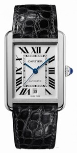 Cartier Self Winding Automatic with Caliber Cartier 049 Stainless Steel Silver Opaline With Roman Numerals Dial Black Crocodile Leather Band Watch #W5200027 (Men Watch)