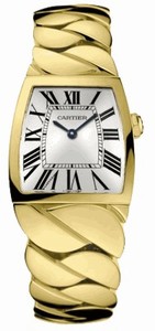 Cartier Calibre 690 Quartz Polished 18k Yellow Gold Silver Guilloche Sunray With Roman Numerals Dial Polished 18k Yellow Gold Band Watch #W640010H (Women Watch)