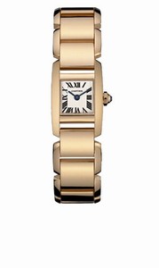 Cartier Battery Operated Quartz 18k Polished Rose Gold Silver Dial With Sword Shaped Blue Steel Hands Dial 18k Polished Rose Gold Band Watch #W650018H (Women Watch)
