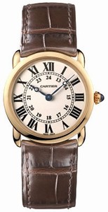 Cartier Quartz 18kt Rose Gold Silver Dial Crocodile Brown Leather Band Watch #W6800151 (Women Watch)