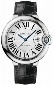 Cartier Automatic Caliber 049 18k Polished White Gold Silver Opaline Dial With Sword Shaped Blue Hands And Date At 3 Dial Black Crocodile Leather Band Watch #W6901351 (Men Watch)