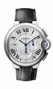 Cartier Automatic Polished Stainless Steel Silver Chronograph With Date At 9 Dial Black Alligator Leather Band Watch #W6920003 (Men Watch)