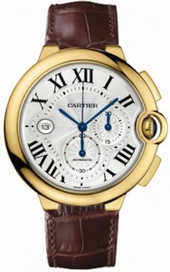 Cartier Automatic 18kt Yellow Gold Silver Dial Crocodile Brown Leather Band Watch #W6920007 (Men Watch)