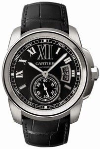 Cartier Automatic 27 Jewels, Calibre 1904-PS MC with Approx. 48Hr Power Reserve Stainless Steel - Brushed And Polished Black Silver Accented With White Roman Numerals And 60 Min. Scale On Outer Ring, Date At 3 And Large Seconds Sub- At 6 Dial Black Crocod