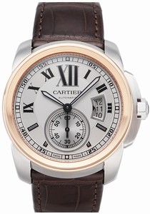 Cartier Automatic 27 Jewels, Calibre 1904-PS MC with Approx. 48Hr Power Reserve 18kt Rose Gold And Stainless Steel - Brushed And Polished Silver With Black Roman Numerals And 60 Min. Scale On Outer Ring, Date At 3 And Large Seconds Sub- At 6 Dial Alligato
