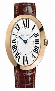 Cartier Manual Winding Calibre 430 18k Polished Rose Gold Silver With Roman Numeral Hour Markers And Blue Sword Shaped Hands Dial Brown Crocodile Leather With 18k Gold Buckle Band Watch #W8000002 (Women Watch)