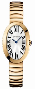 Cartier Battery Operated Quartz 18k Polished Rose Gold Silver With Roman Numeral Hour Markers And Blue Sword Shaped Hands Dial 18k Rose Gold Band Watch #W8000005 (Women Watch)