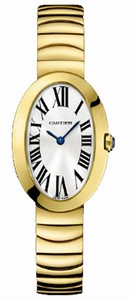 Cartier Battery Operated Quartz 18k Polished Yellow Gold Silver With Roman Numeral Hour Markers And Blue Sword Shaped Hands Dial 18k Yellow Gold Band Watch #W8000008 (Women Watch)