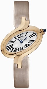 Cartier Battery Operated Quartz Calibre 157 18k Rose Gold Oval Shaped Lacquered Silver With Blue Sword Shaped Hands Dial Toile Bross?e Or ?brushed Canvas? Band Watch #W8100009 (Women Watch)