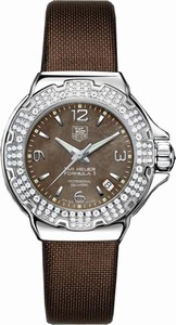 TAG Heuer Formula 1 Quartz Brown Mother of Pearl Dial Date Diamond Bezel Brown Satin Watch # WAC1217.FC6221 (Women Watch)