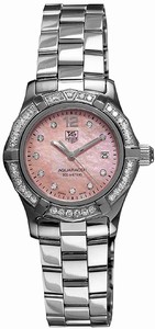 TAG Heuer Aquaracer Quartz Pink Mother of Pearl Diamond Dial Stainless Steel Watch # WAF141A.BA0813 (Women Watch)