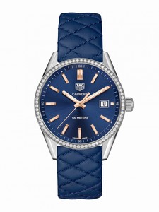 TAG Heuer Carrera Quartz Date Diamond Bezel Blue Leather Watch# WAR1114.FC6391 (Women Watch)