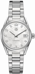 TAG Heuer Carrera Quartz Mother of Pearl Diamond Dial Date Stainless Steel Watch# WAR1314.BA0773 (Women Watch)