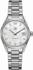 TAG Heuer Carrera Quartz White Mother of Pearl Diamond Dial Date Stainless Steel Watch# WAR1314.BA0778 (Women Watch)