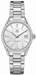 TAG Heuer Carrera Quartz Mother of Pearl Dial Date Diamond Bezel Stainless Steel Watch# WAR1315.BA0773 (Women Watch)
