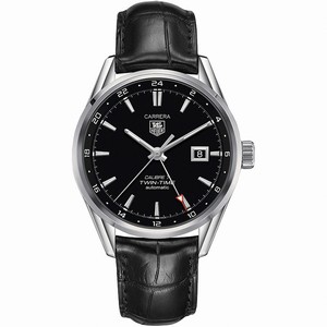TAG Heuer Carrera Automatic Calibre 7 Twin Time Black Dial Date Leather Watch #WAR2010.FC6266 (Men Watch)