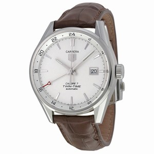 TAG Heuer Carrera Automatic Calibre 7 Twin Time White Dial Date Brown Leather Watch #WAR2011.FC6291 (Men Watch)