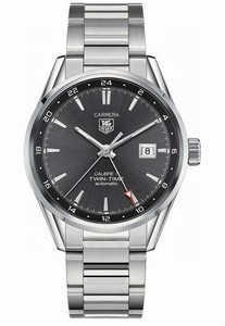 TAG Heuer Carrera Automatic Calibre 7 Twin Time Anthracite Dial Date Stainless Steel Watch #WAR2012.BA0723 (Men Watch)
