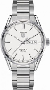 TAG Heuer Carrera Automatic Calibre 5 Silver Opalin Dial Day Date Stainless Steel Watch #WAR201B.BA0723 (Men Watch)