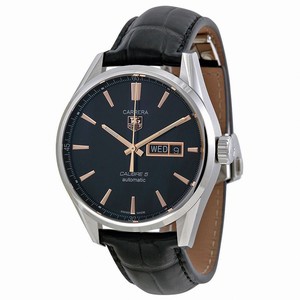 TAG Heuer Carrera Automatic Calibre 5 Black Opalin Dial Day Date Leather Watch #WAR201C.FC6266 (Men Watch)