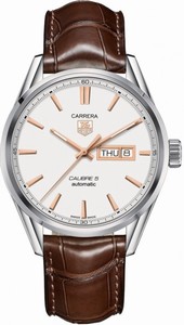 TAG Heuer Carrera Automatic Calibre 5 Analog Day Date Brown Leather Watch #WAR201D.FC6291 (Men Watch)