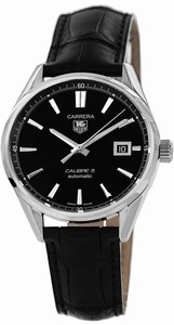 TAG Heuer Carrera Automatic Calibre 5 Black Dial Date Leather Watch #WAR211A.FC6180 (Men Watch)