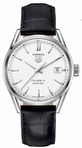 TAG Heuer Carrera Automatic Calibre 5 Silver Dial Date Leather Watch #WAR211B.FC6180 (Men Watch)