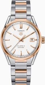 TAG Heuer Carrera Automatic Calibre 5 Silver Dial Date Stainless Steel and Rose Gold Watch #WAR215D.BD0784 (Men Watch)