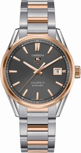 TAG Heuer Carrera Automatic Calibre 5 Anthracite Black Dial Date Stainless Steel and Rose Gold Watch #WAR215E.BD0784 (Men Watch)