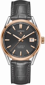 TAG Heuer Carrera Automatic Calibre 5 Date 18ct Rose Gold Bezel Leather Watch# WAR215E.FC6336 (Men Watch)