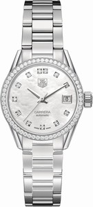 TAG Heuer Carrera Automatic Mother of Pearl Diamond Dial Diamond Bezel Stainless Steel Watch# WAR2415.BA0770 (Women Watch)