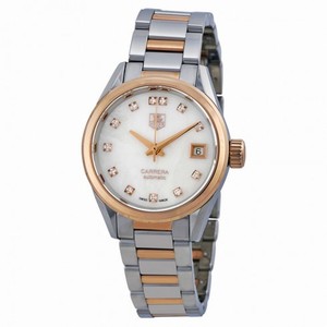 TAG Heuer Carrera Automatic Calibre 9 Mother of Pearl Diamond Dial 18k Rose Gold and Stainless Steel Watch# WAR2452.BD0772 (Women Watch)