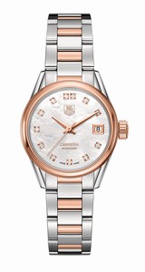 TAG Heuer Carrera Automatic Mother of Pearl Diamond Dial Date 18K Rose Gold and Stainless Steel Watch# WAR2452.BD0777 (Women Watch)