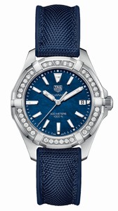 TAG Heuer Quartz Blue Mother of Pearl Dial Diamond Bezel Blue Textile Watch # WAY131N.FT6091 (Women Watch)