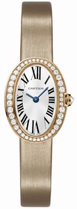 Cartier Quartz 18kt Rose Gold Silver Dial Satin Beige Band Watch #WB520028 (Women Watch)
