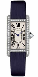 Cartier Quartz 18kt White Gold Silver Dial Satin Blue Band Watch #WB707331 (Women Watch)