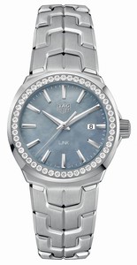 TAG Heuer Aquaracer Quartz Blue Mother of Pearl Dial Diamond Bezel Stainless Steel Watch# WBC1315.BA0600 (Women Watch)