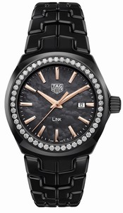 TAG Heuer Link Quartz Black Mother of Pearl Dial Diamond Bezel Black Ceramic Watch# WBC1390.BH0744 (Women Watch)