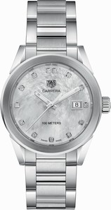 TAG Heuer Carrera Quartz Mother of Pearl Diamond Dial Date Stainless Steel Watch# WBG1312.BA0758 (Women Watch)