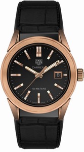 TAG Heuer Carrera Quartz Analog Date 18k Rose Gold Bezel Black Leather Watch# WBG1351.FC6418 (Women Watch)