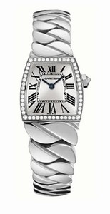 Cartier Battery Operated Quartz Calibre 691 18k White Gold Silver With Blue Sword Shaped Hands Dial 18k White Gold Twist Band Watch #WE601005 (Women Watch)