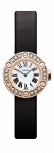 Cartier Battery Operated Quartz Calibre 060 Round Decorative 18k Rose Gold Silver With Roman Numeral Hour Markers And Blue Sword Shaped Hands Dial Toile Bross?e Or ?brushed Canvas? Band Watch #WE800631 (Women Watch)
